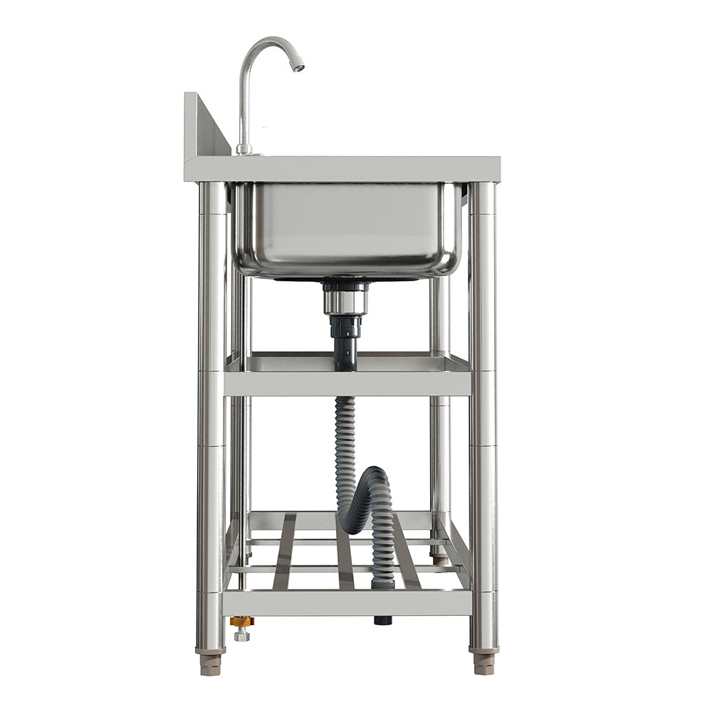 Silver 120cm W Stainless Steel Compartment Sink with Shelves