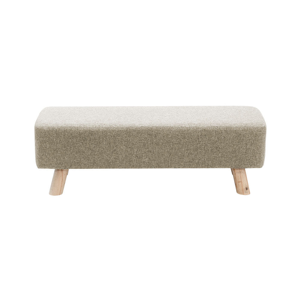 Beige Rectangular Footrest with Solid Wooden Legs