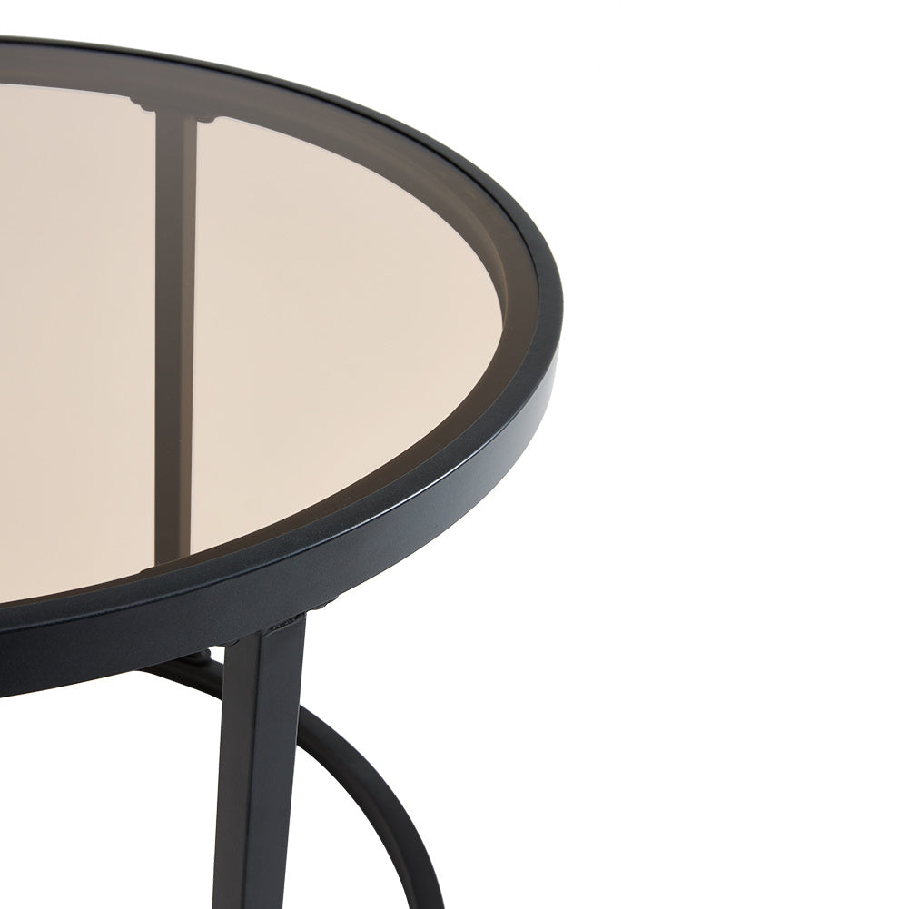 Set of 2 Black Glass Round Nesting Coffee Table