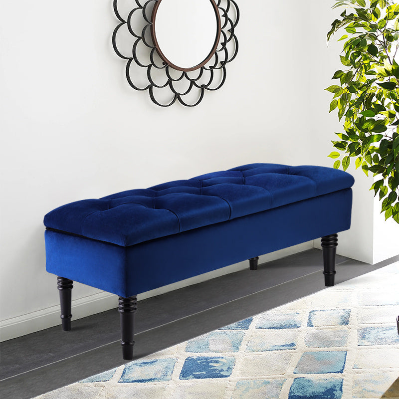 Buttoned Velvet Ottoman Storage Footstool, Royal Blue