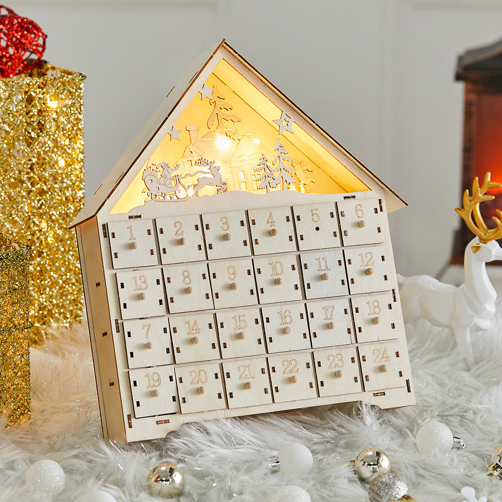 Christmas Advent Calendar Wooden Cabinet With LED Lamp