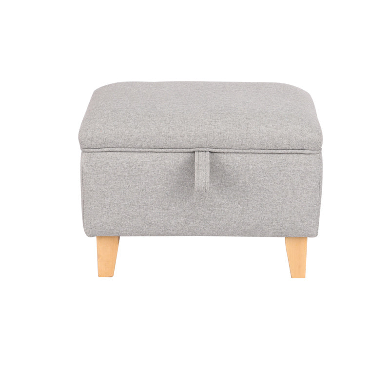 2-in-1 Linen Storage Organizer Ottoman Footstool with Cushion and Rubberwood Legs