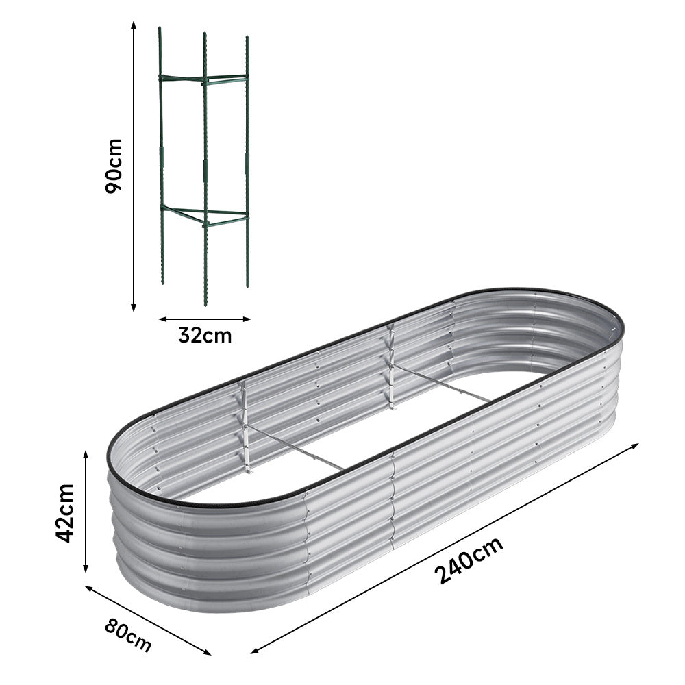 Silver 240cm Oval Shaped Galvanized Steel Raised Garden Bed