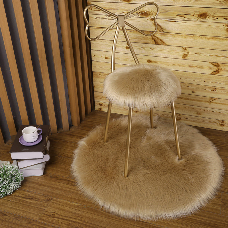 Khaki Round Soft Shaggy Polyester Indoor Decor Carpet Diameter 90cm