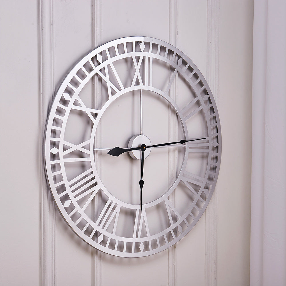 80CM Roman Numerals Metal Wall Clock, Silver