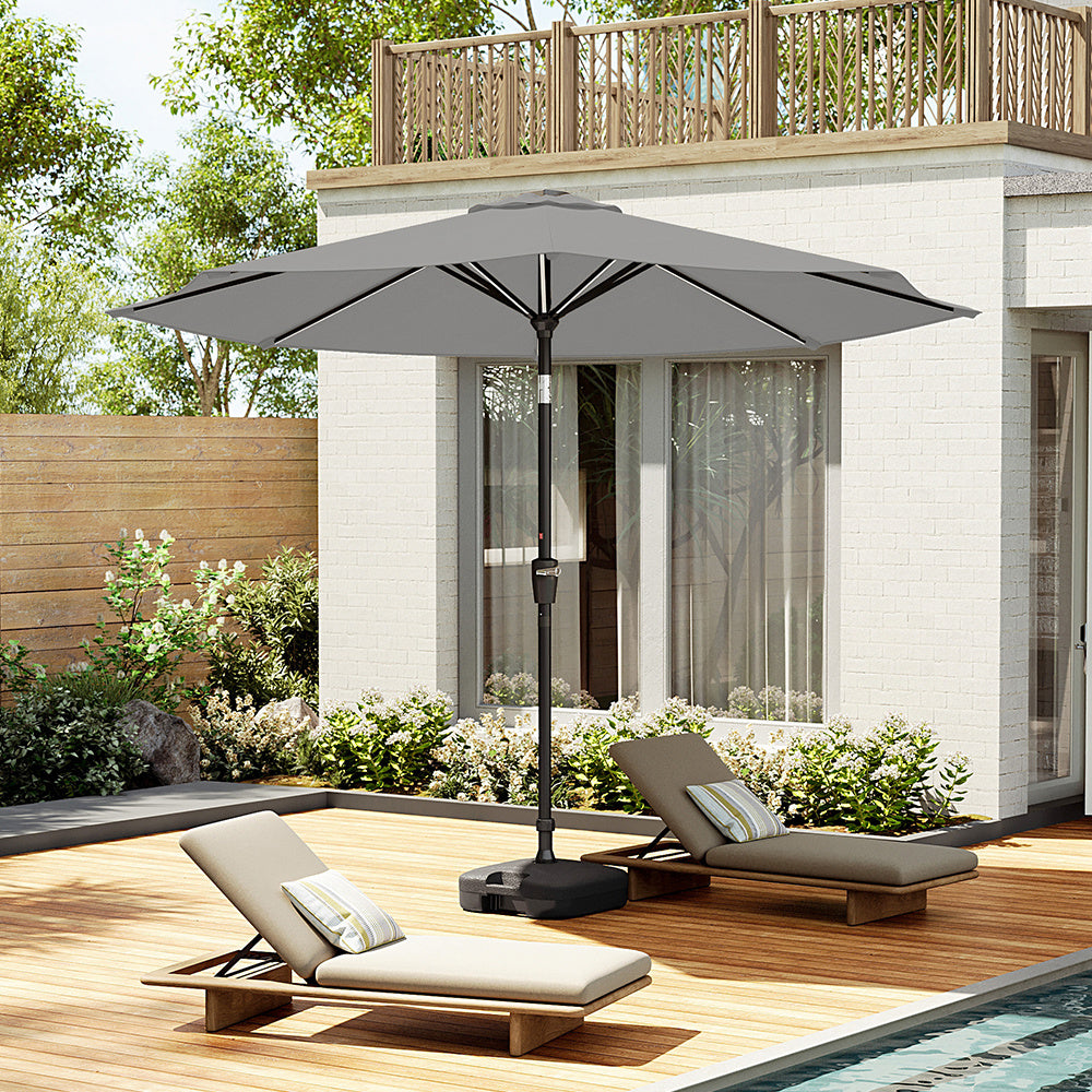 3M Light Grey Large Garden LED Parasol Outdoor Beach Umbrella with Light Sun Shade Crank Tilt with Square Base