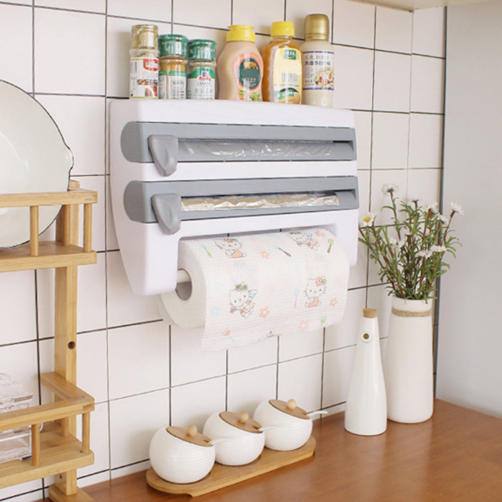Wall Mounted Kitchen Cling Film Foil Roll Holder Dispenser Towel Tissue Rack