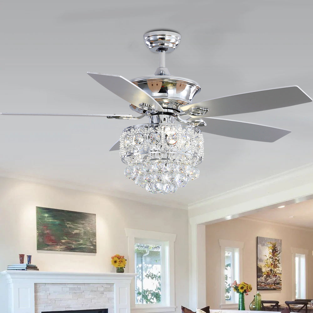 52 Inch Chandelier Ceiling Fan Light with 5 Blades and Remote Control, Chrome