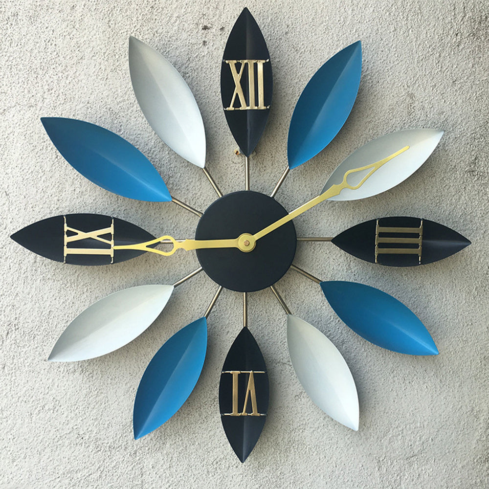 Large Vintage Flower Wall Clock Home Art Decor, Blue