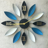 Large Vintage Flower Wall Clock Home Art Decor, Blue