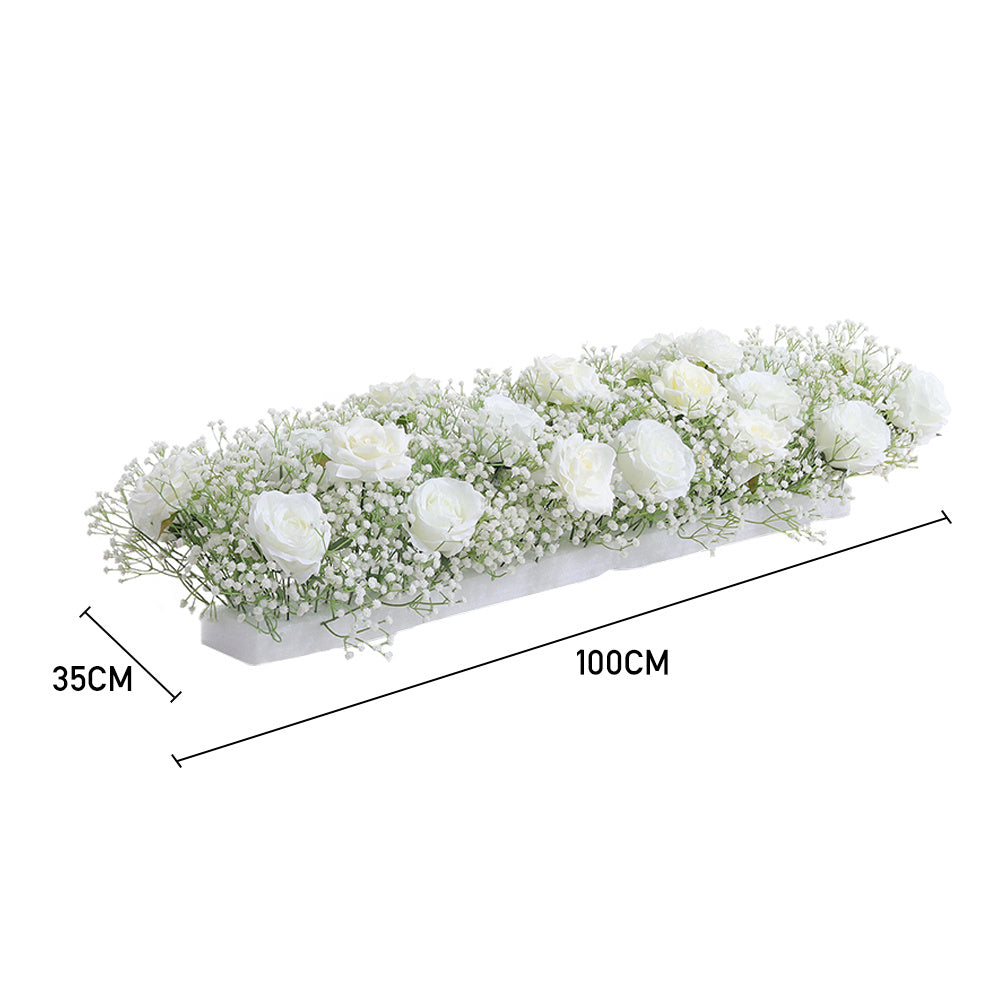 Artificial White Rose Flowers Row for Wedding Arch Table Centerpieces