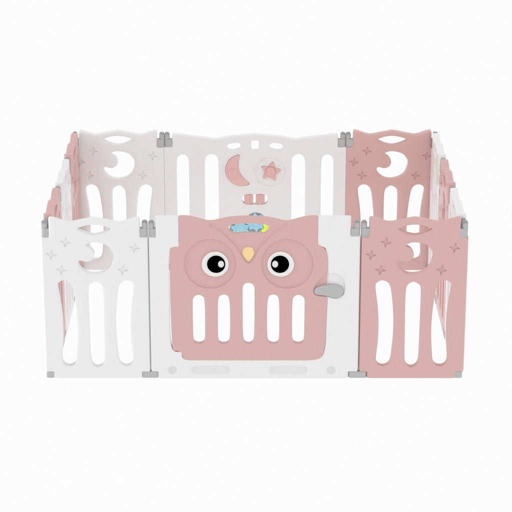 Kids Child Playpen Foldable Safety Gate Fence with Lock Pink 12 Panels