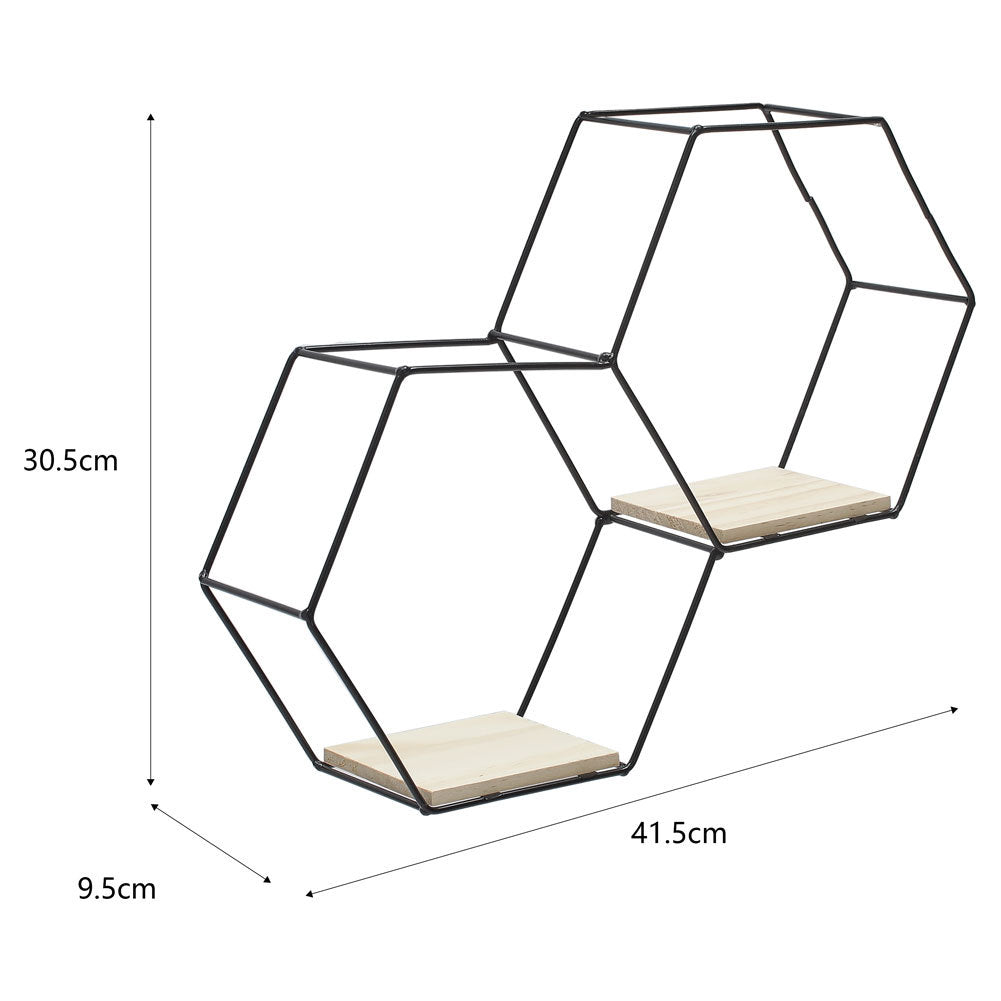Hexagonal Wall Shelf Modern Iron Wood Storage Frame Decorative
