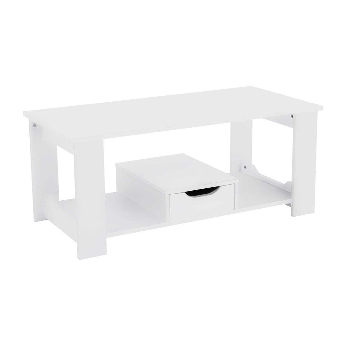 Wood Coffee Table with Drawer Storage for Living Room, White