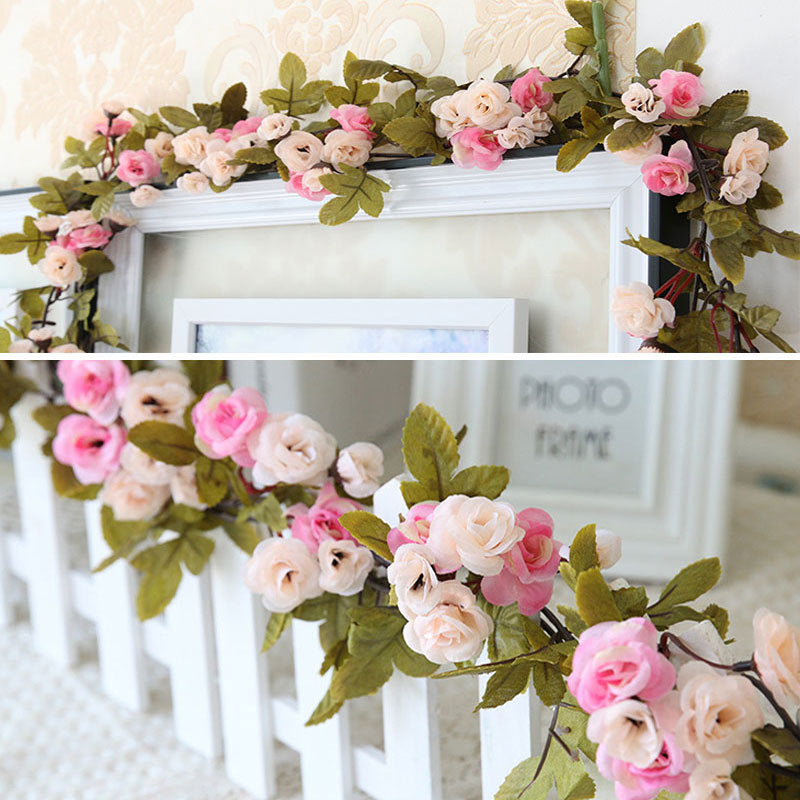 7Ft Artificial Pink Silk Rose 42 Heads Flowers Hanging Garland Vine Wreath Decor