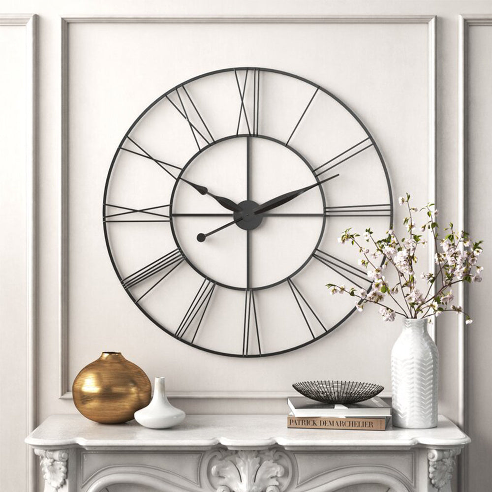 Large Wall Clock Rustic Roman Numeral, Dark Grey 60CM