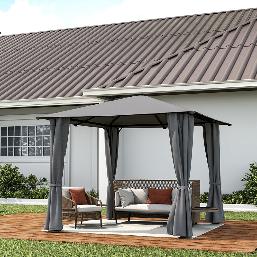 Metal Gazebo with Lights Dark Grey