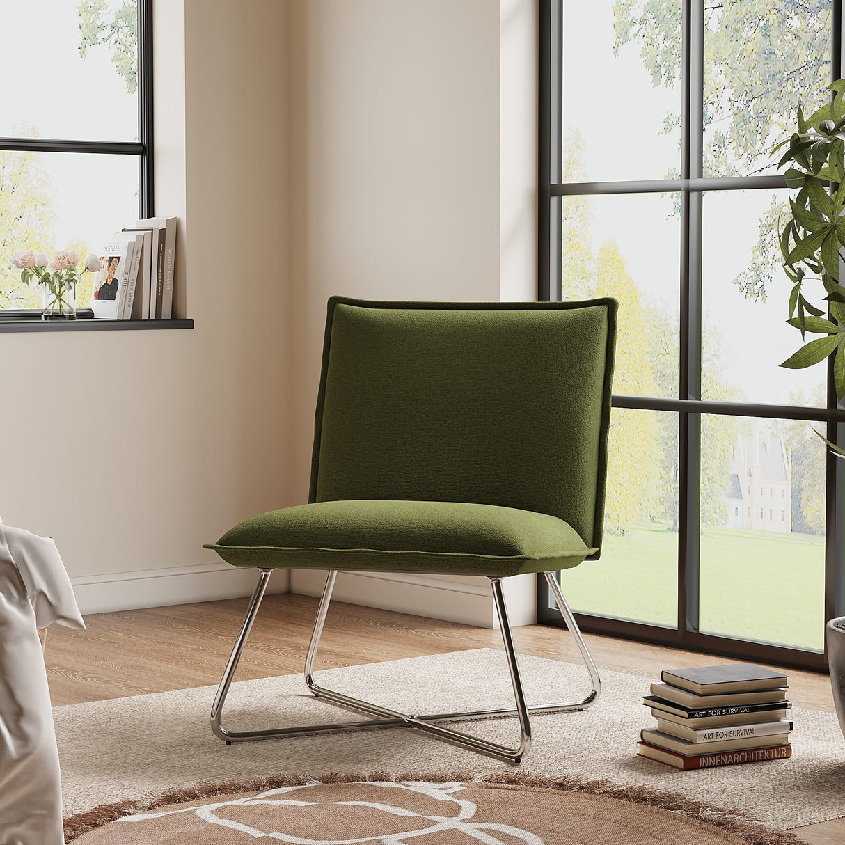 Green Modern Linen Accent Chair