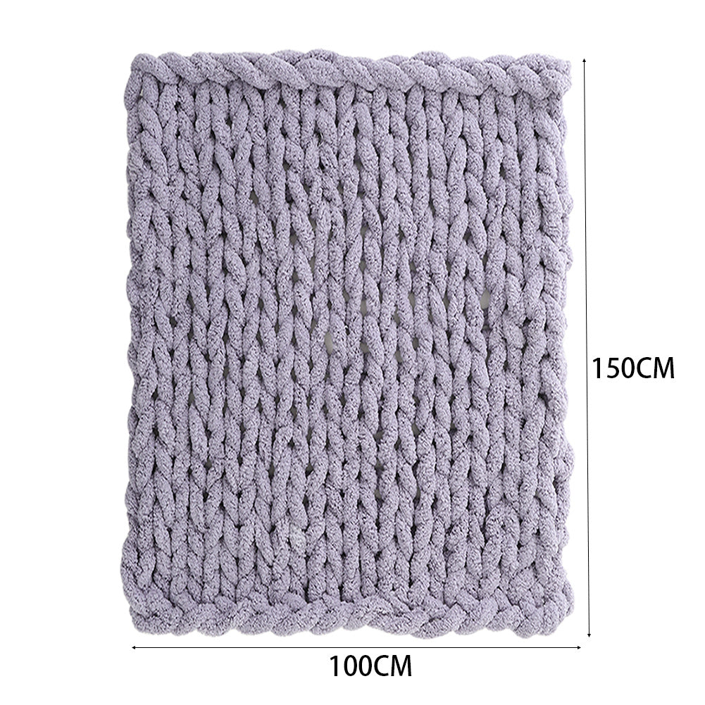 100x150CM Hand Woven Chenille Blanket for Couch and Bed,Grey