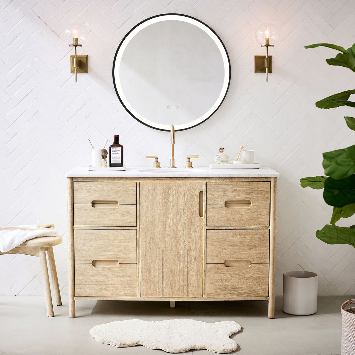 Black 80cm Round Metal Framed LED Wall Mirror