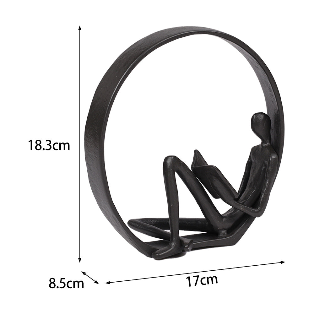 Desktop Metal Statue Reading Men in Circle Ornament