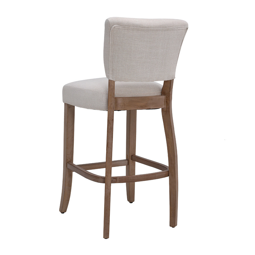 Set of 2 Height Linen Bar Stool for Kitchen, Beige