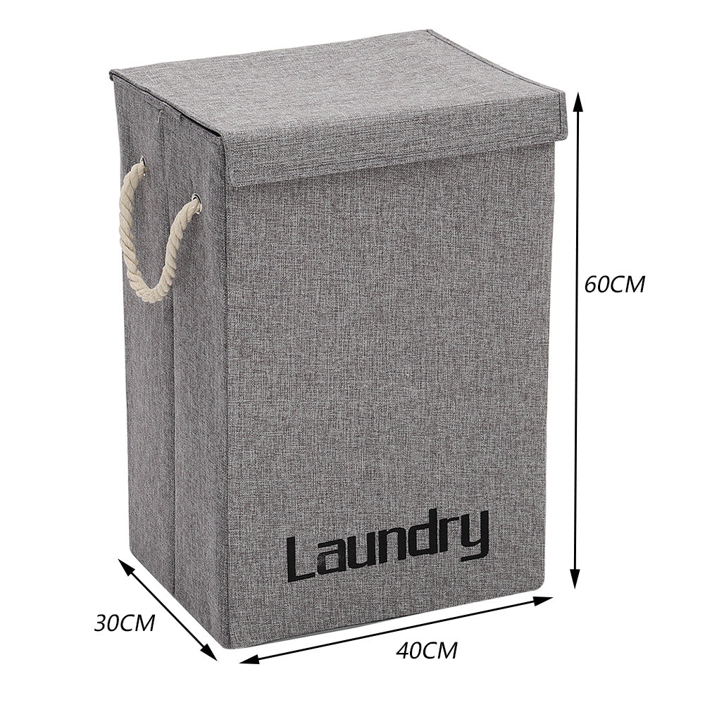 Grey Foldable Linen Laundry Basket Retro Design Hemp Handles