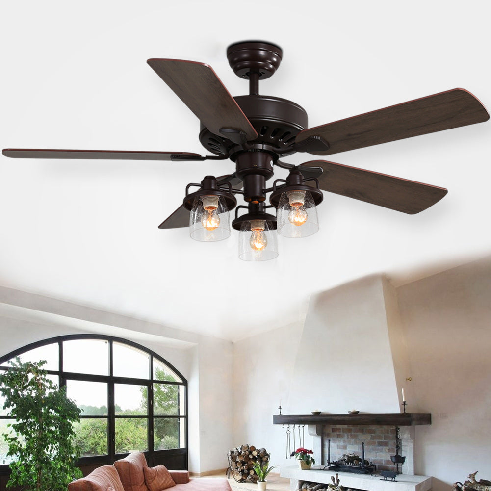 52 Inch Chandelier Ceiling Fan Light with 5 Blades and Remote Control Brown