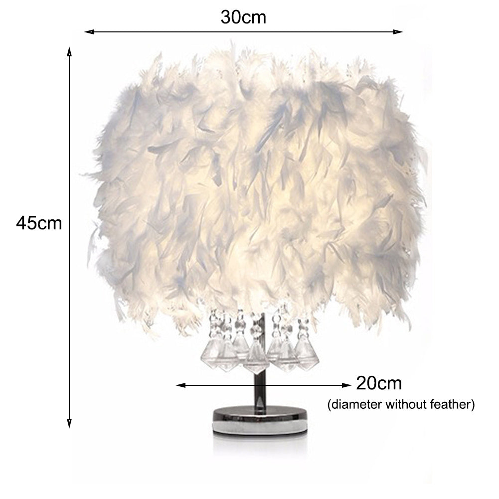 Crystal Table Lamp Feather decoration for Bedroom, White