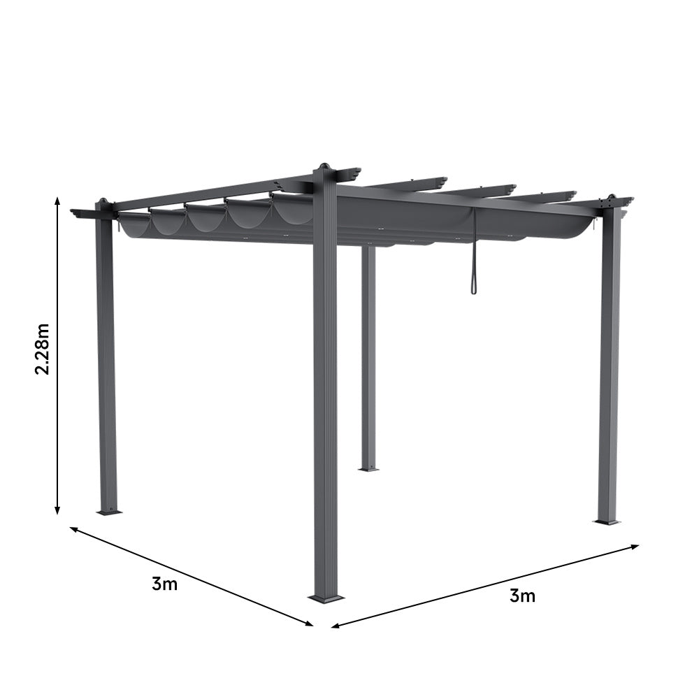 3x3M Black Outdoor Aluminum Patio Pergola with Light Grey Canopy
