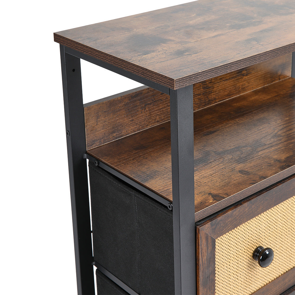 4 Drawer Rustic Rattan Storage Cabinet with Shelf