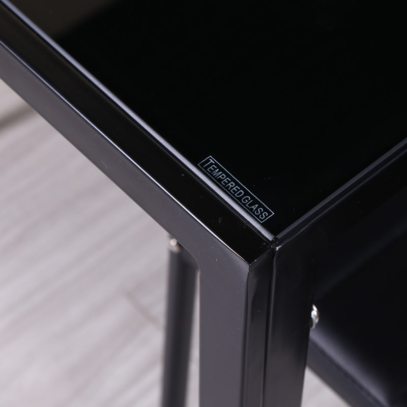 1.2M Black Glass Dining Table with Set of 4 Chairs,kitchen Table and Chairs