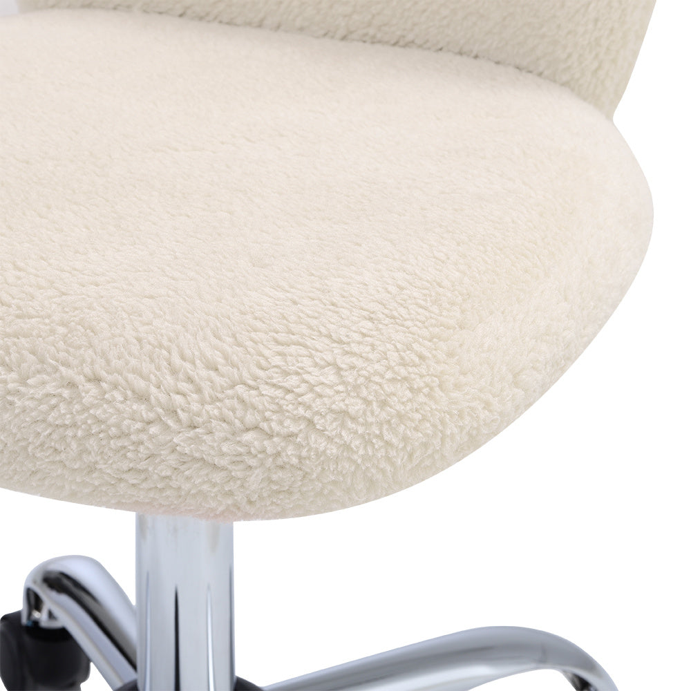 White Plush Office Chair with Wheels No Arms