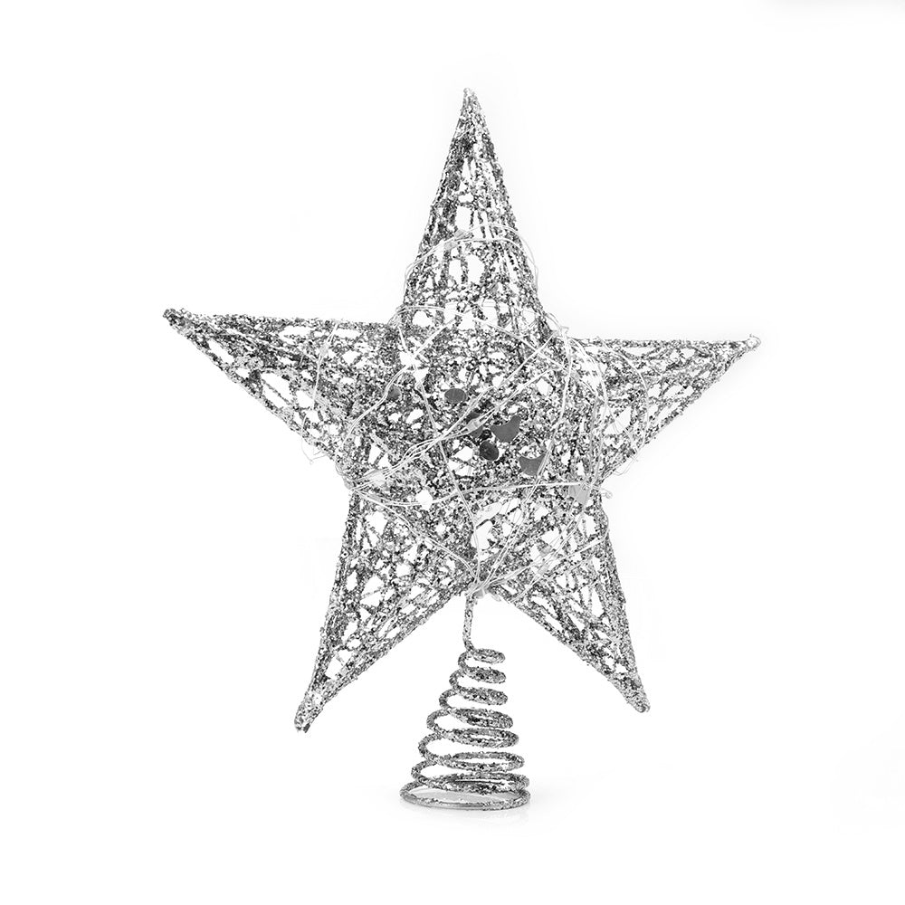 LED Light Up Christmas Tree Topper Star Xmas Ornament Home Party Decoration, Silver 20X23CM