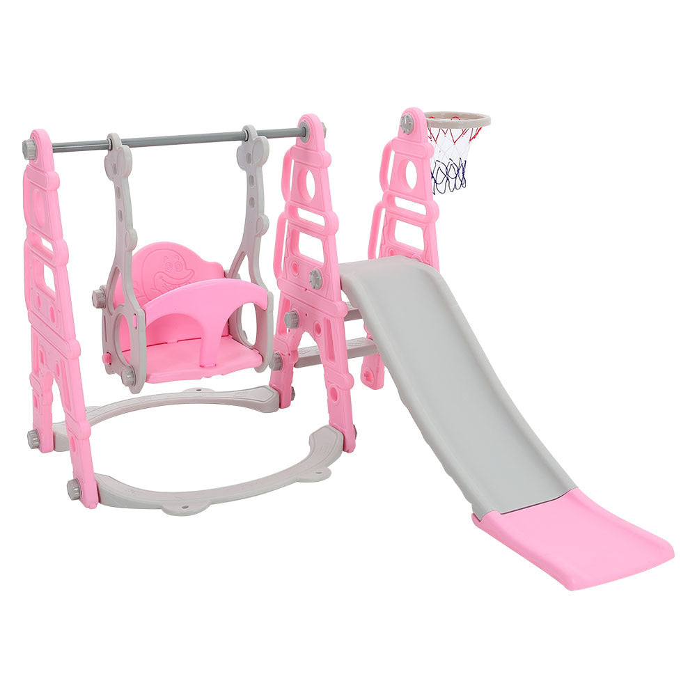Kids Swing Slide and Basketball Hoop 3 in 1 Play Game Center,Pink
