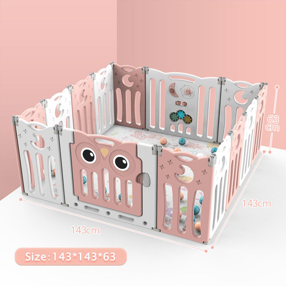 Kids Child Playpen Foldable Safety Gate Fence with Lock Pink 14 Panels