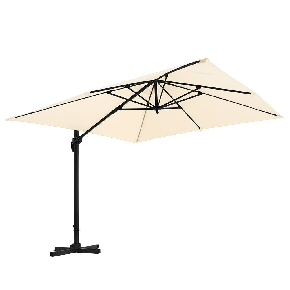 3M Large Garden Roma Tilting Aluminium Cantilever Parasol With Fan-shaped Base, Beige