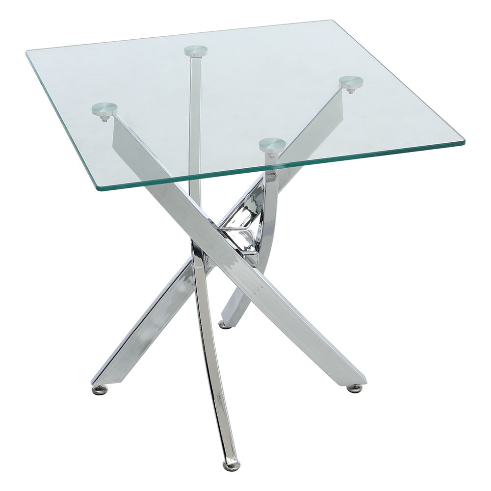 Square Tempered Glass Top Side Table with Chrome Legs