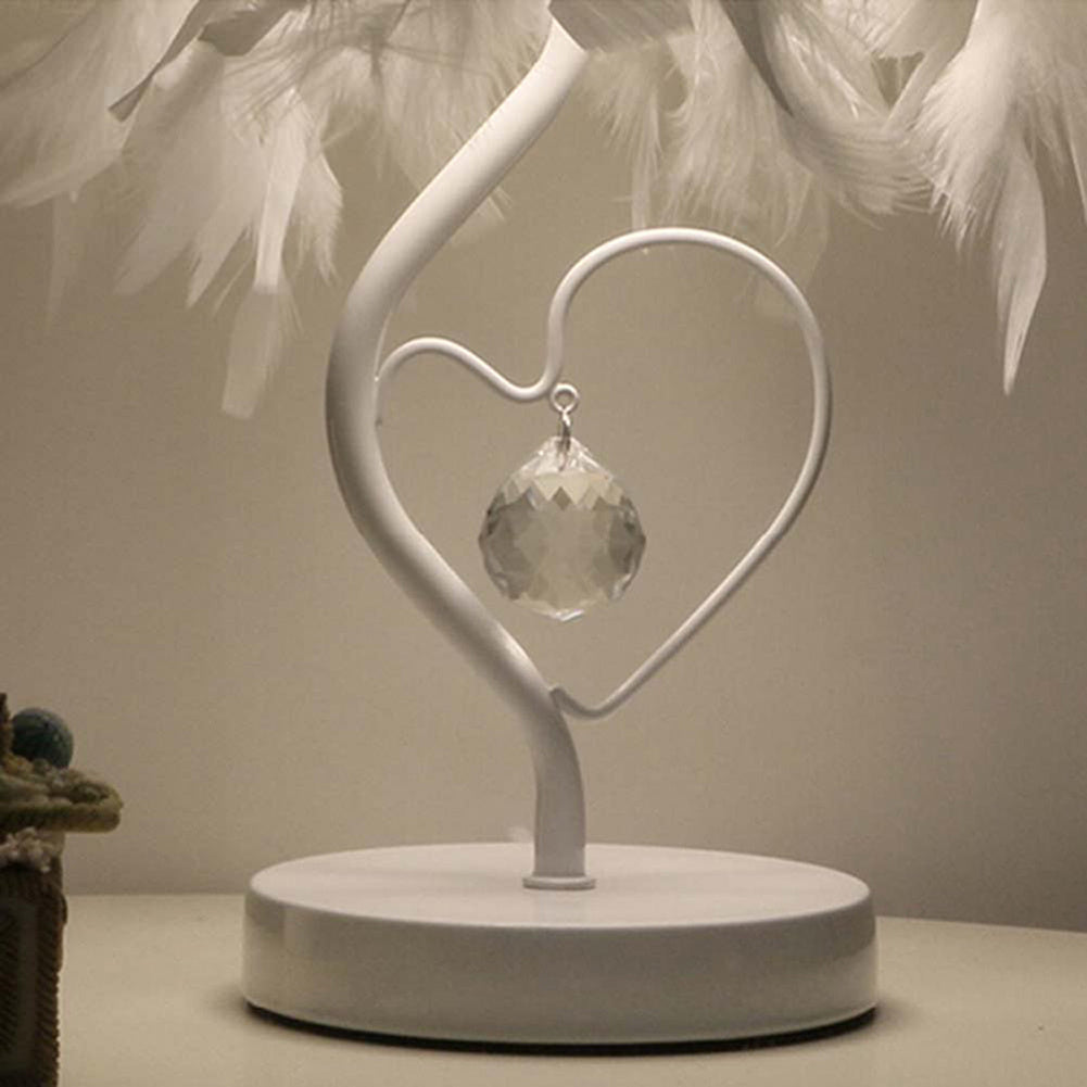 White Feather Heart shaped Table Lamp for Bedside Sitting Room