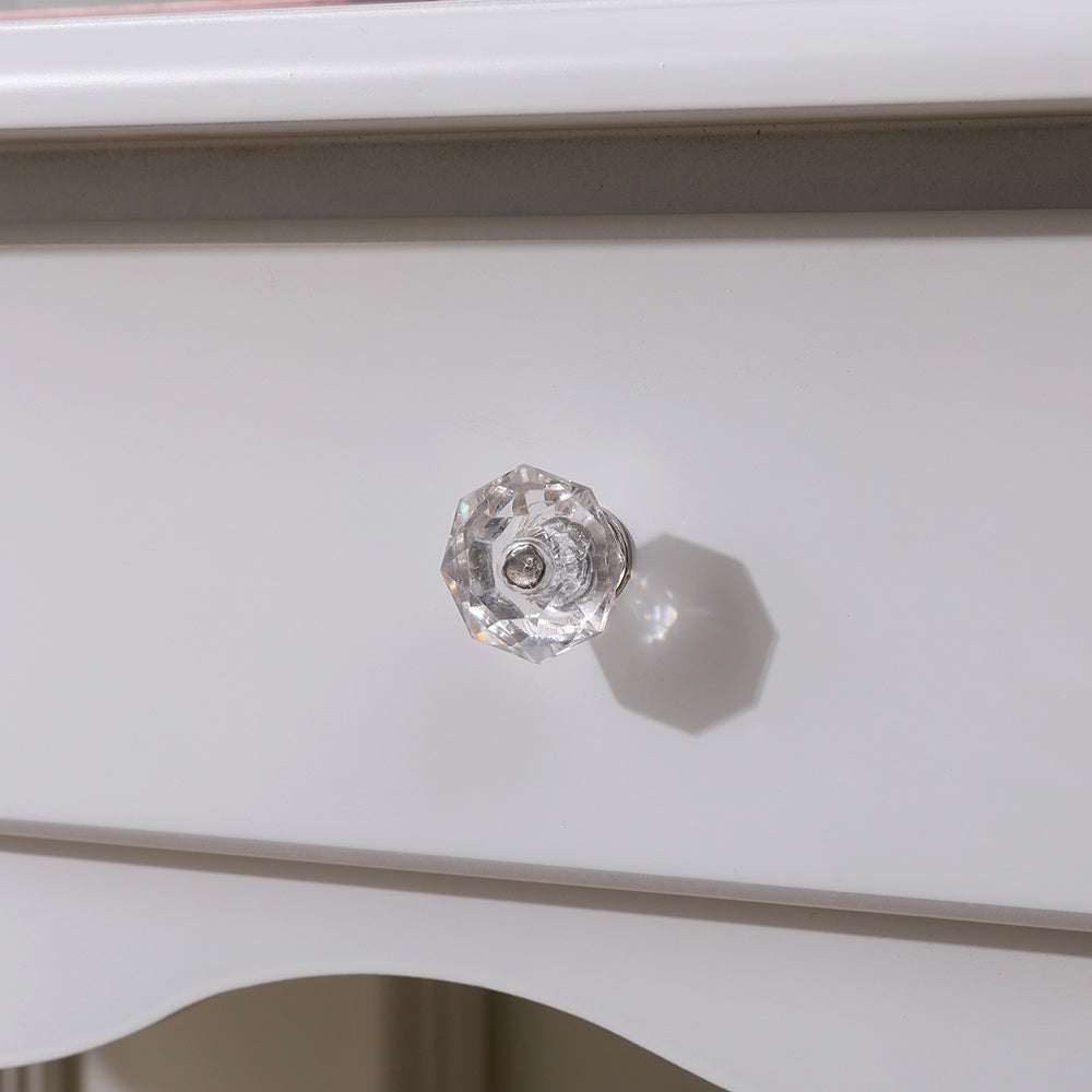 Modern White Makeup Vanity Table with Adjustable Mirror Stool and Drawers