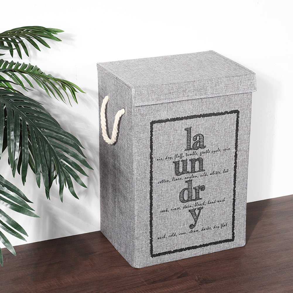 Lidded Foldable Laundry Basket Linen Fabric Grey with Handles