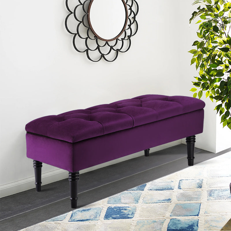 Purple Buttoned Velvet Ottoman Storage Bench