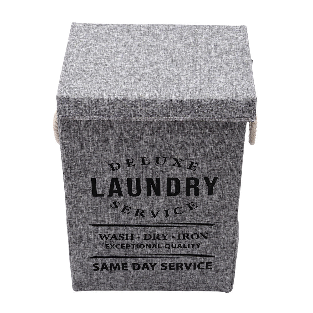 Foldable Lidded Laundry Hamper Storage Bag Linen Fabric Lightweight