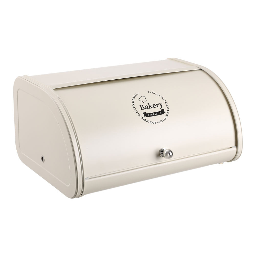 White Metal Roll Top Bread Container for Kitchen Countertop