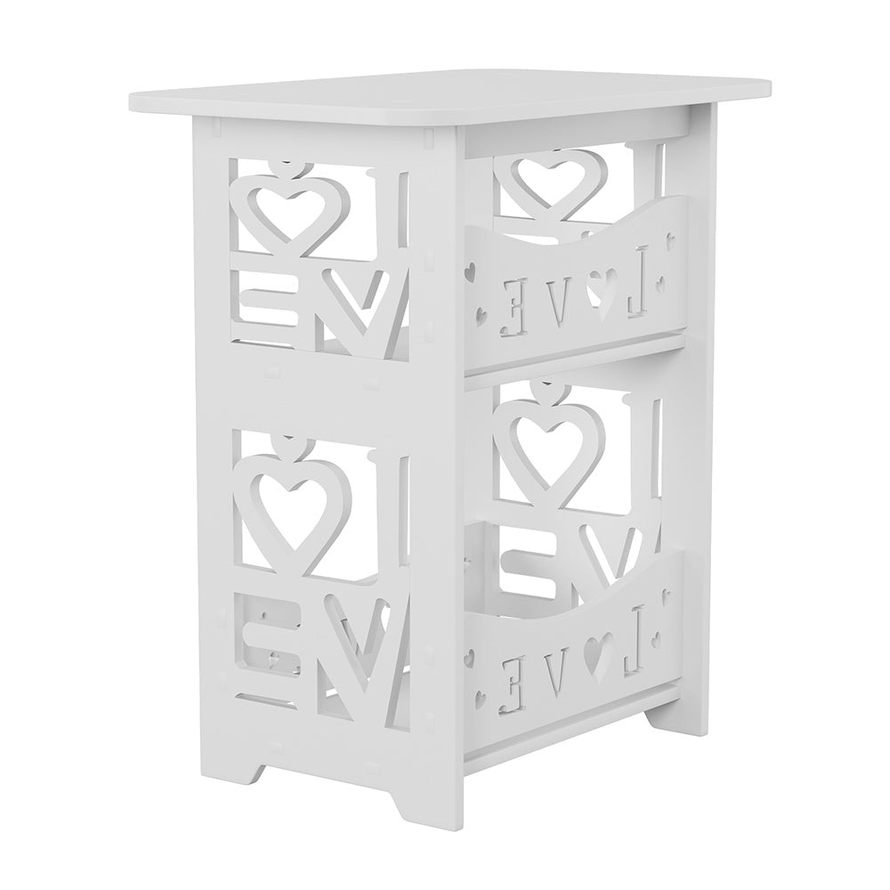 White 2 Tier PVC Side Table Small Nightstand