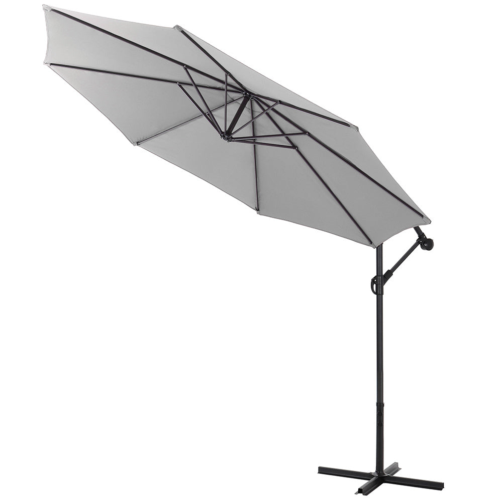 Garden 3M Light Grey Banana Parasol Cantilever Hanging Sun Shade Umbrella Shelter with Cross Base