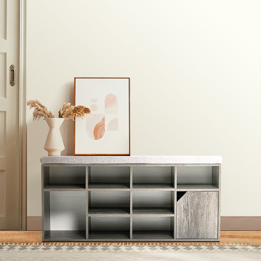 Grey Padded Shoe Storage Bench