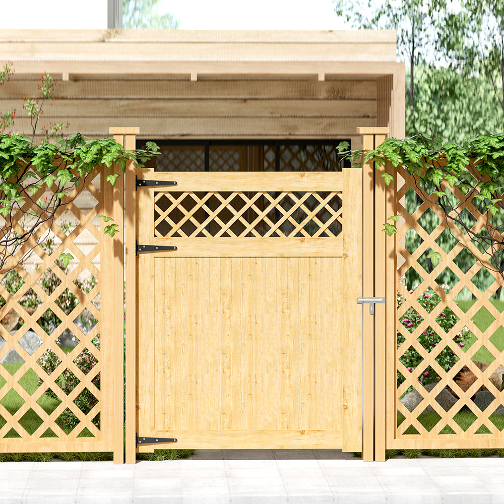 Rhombus Garden Wood Fence Gate with Door Latch