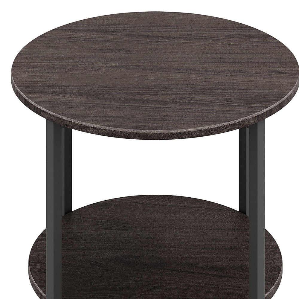 Walnut Small Round Coffee Table with 2 Tier