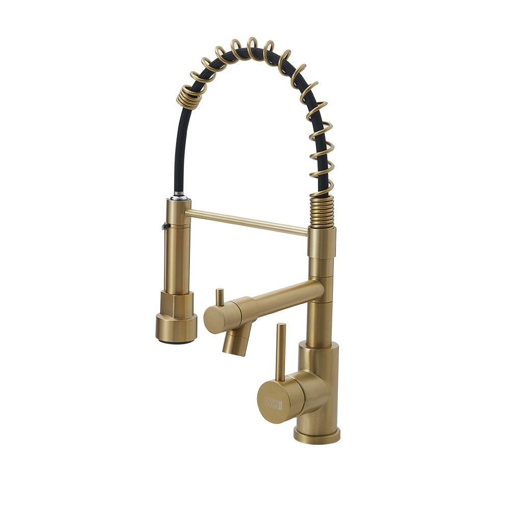 Brushed Gold Stainless Steel Kitchen Faucet with Pull Down Spring Spout